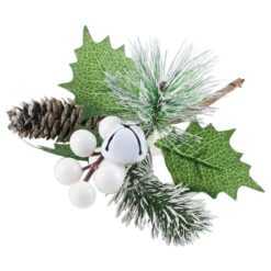 Pick creanga cu bobite albe si clopotel 19 CM