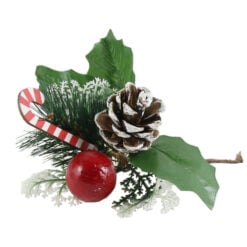 Pick decor cu con de brad si bastonas craciun 17 CM