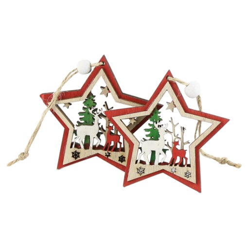 Set 2 ornamente de brad din lemn 8 CM