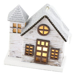 Casuta decorativa hartie cu led si cu agatatoare 8x8 CM