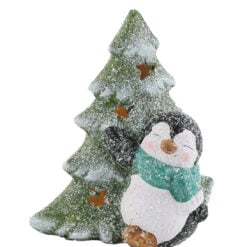 Figurina Pinguin din ceramica cu brad si led