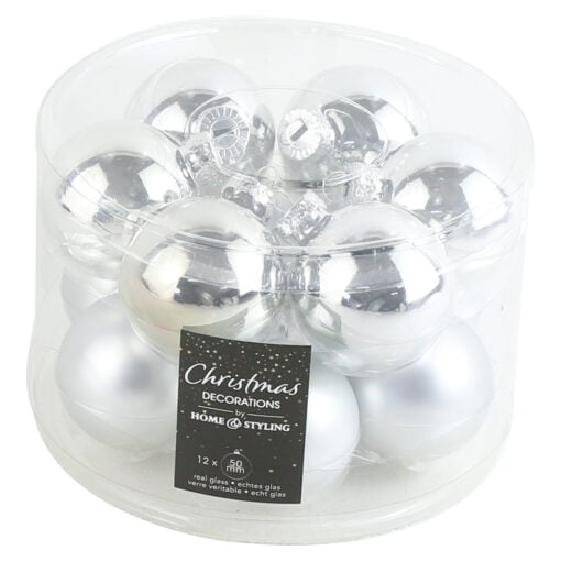 Set 12 globuri pentru brad din sticla Argintu 5 CM