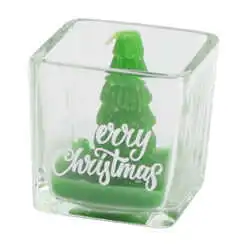 Lumanare de Craciun Brad in pahar "Merry Christmas" 5 CM