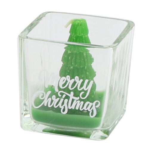 Lumanare de Craciun Brad in pahar "Merry Christmas" 5 CM