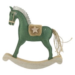 Decoratiune Craciun Cal balansoar din lemn si pasla 22 CM