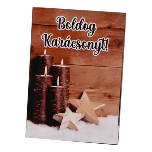 Magnet de frigider din lemn "Boldog Karacsonyt" 5x7 CM