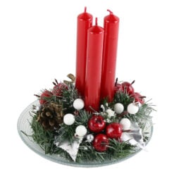 Aranjament floral de Craciun cu 3 lumanari 19 CM