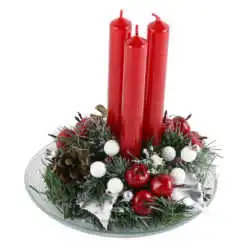 Aranjament floral de Craciun cu 3 lumanari 19 CM