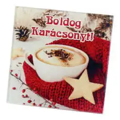 Suport pahar din sticla "Boldog Karacsonyt" 10x10 CM