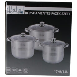 Set 3 oale inox cu capace sticla 7/9/11 L