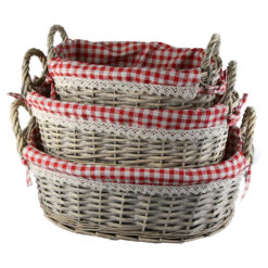Set 3 cosuri din rachita cu manere si husa 40x24 CM