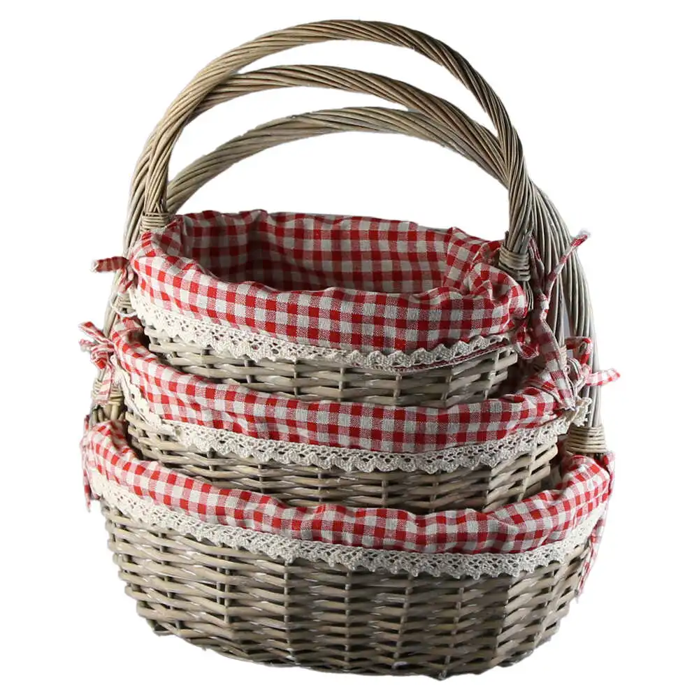 Set 3 cosuri din rachita cu maner si husa 38x28 CM