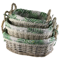 Set 3 cosuri din rachita cu manere si husa 40x26 CM