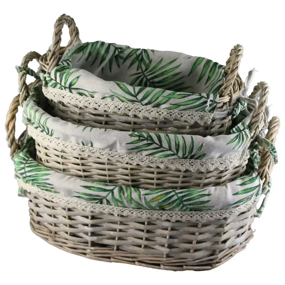 Set 3 cosuri din rachita cu manere si husa 40x26 CM