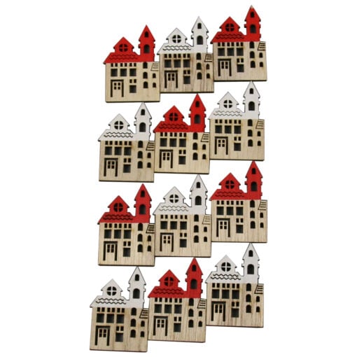 Set 12 decor craft Biserica din lemn 3x4.5 CM