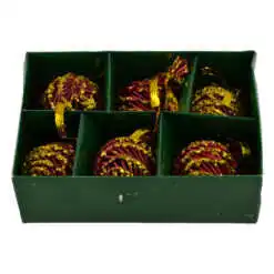 Set 6 globuri pentru brad realizate din paie - Rosu