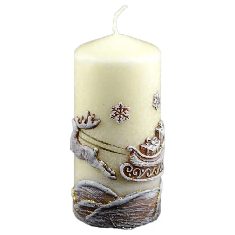 Lumanare de Craciun decorat cu ren 6x14 cm