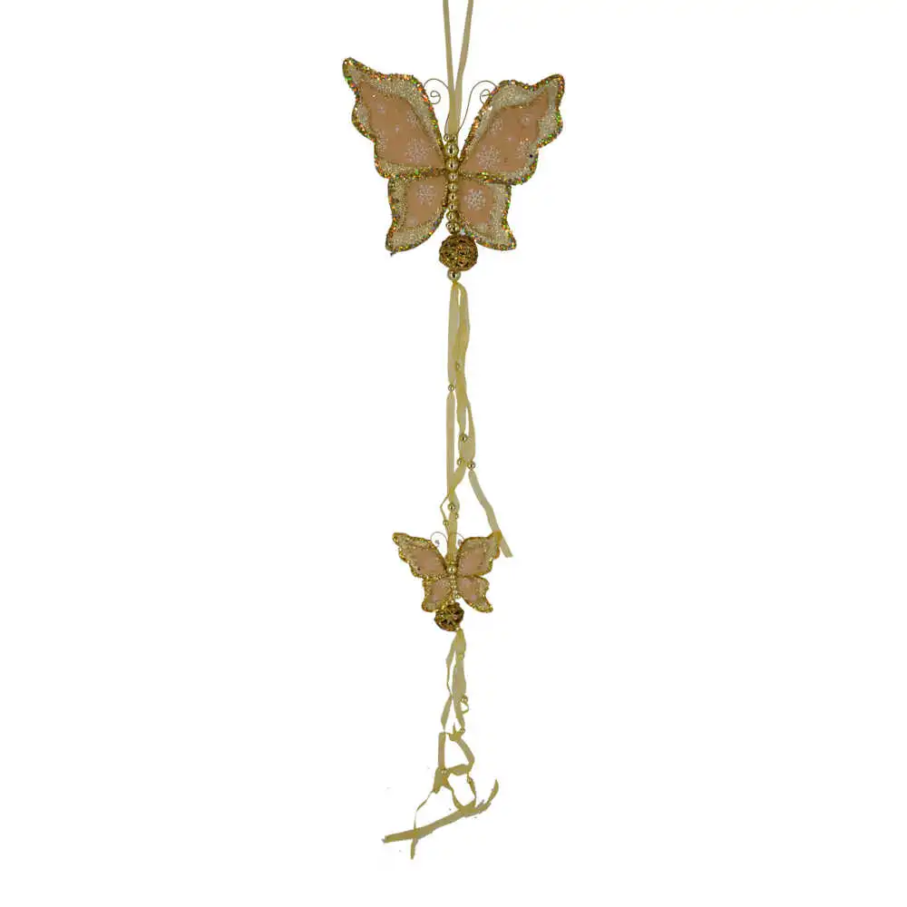 Decoratiune pentru geam in forma de fluture cu panglici - Auriu Decoratiune pentru geam in forma de fluture cu panglici - Auriu