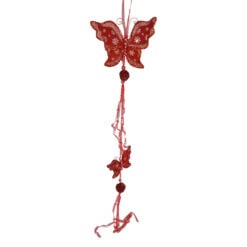 Decoratiune pentru geam in forma de fluture cu panglici - Rosu