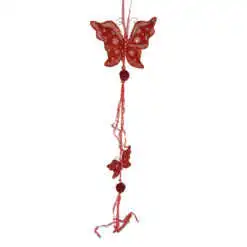 Decoratiune pentru geam in forma de fluture cu panglici - Rosu