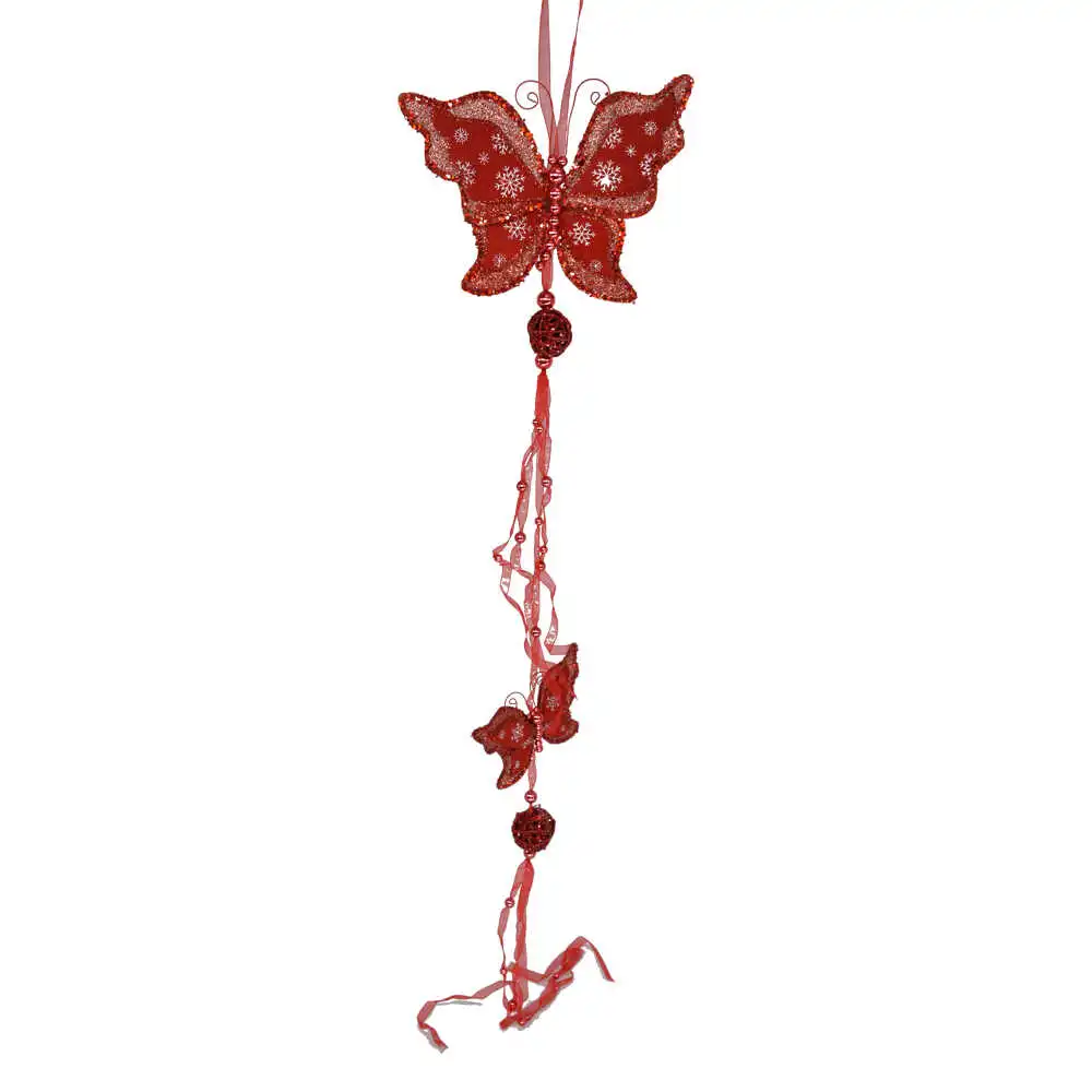 Decoratiune pentru geam in forma de fluture cu panglici - Rosu Decoratiune pentru geam in forma de fluture cu panglici - Rosu