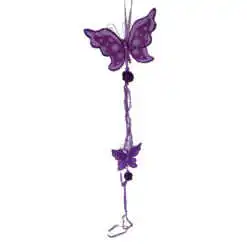 Decoratiune pentru geam in forma de fluture cu panglici - Mov