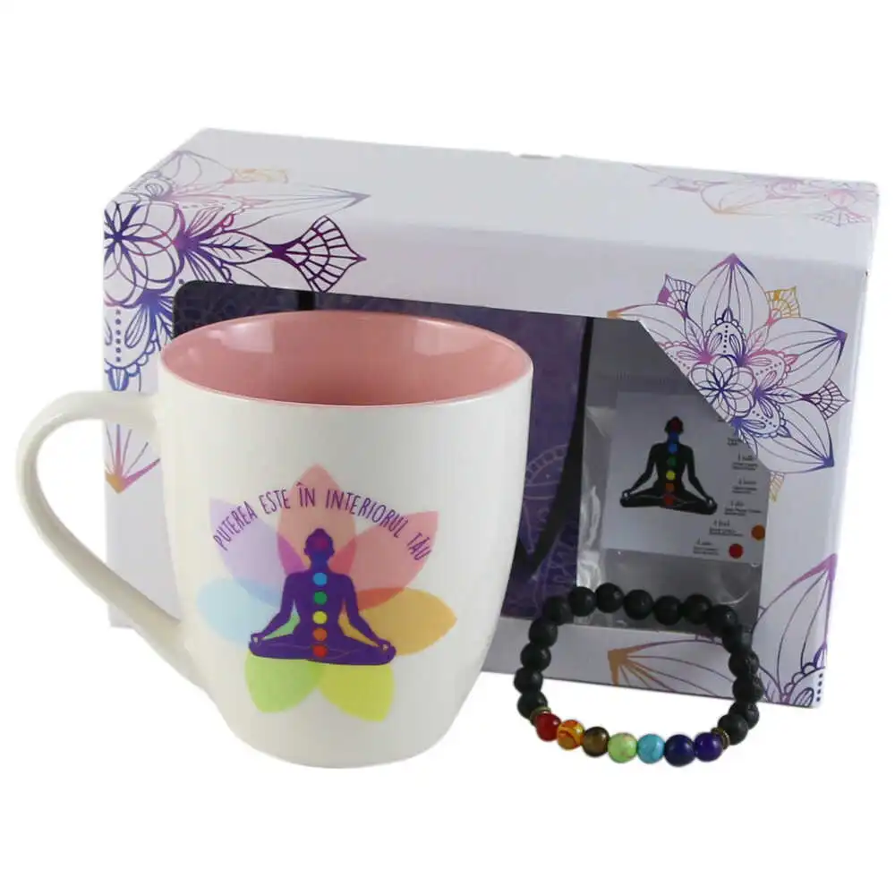 Cana ceramica "Puterea este in interiorul tau" 470 ml cu bratara chakra Cana ceramica "Puterea este in interiorul tau" 470 ml cu bratara chakra