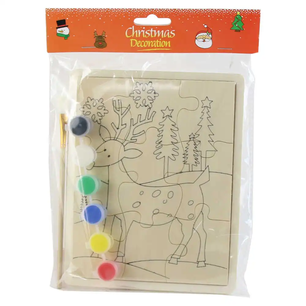 Set pictura + puzzle de Craciun din lemn
