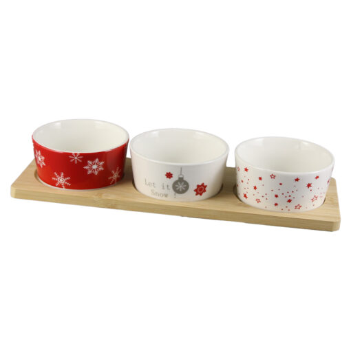 Set 3 boluri cu suport bambus 28.5x10 CM