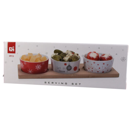 Set 3 boluri cu suport bambus 28.5x10 CM