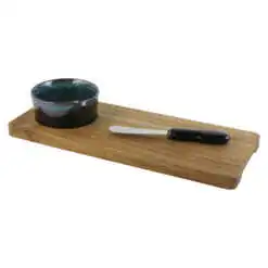 Set bol din ceramica cu cutit si suport lemn 30x12 CM