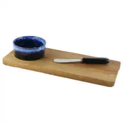 Set bol din ceramica cu cutit si suport lemn 30x12 CM