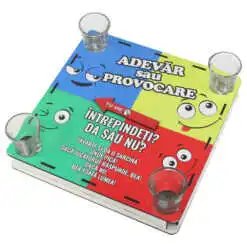 Joc de baut cu 4 pahare shot "Adevar sau Provocare" 25x25 CM