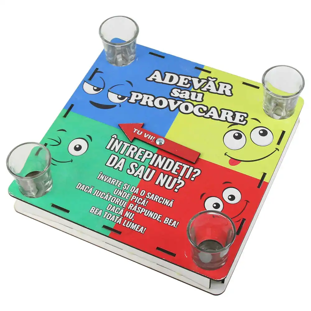 Joc de baut cu 4 pahare shot "Adevar sau Provocare" 25x25 CM
