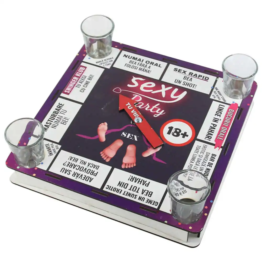 Joc de baut cu 4 pahare shot "Sexy Party 18+" 25x25 CM