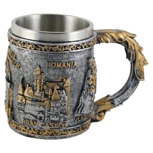 Cana din metal si rasina "Romania" Castele 9x11 CM
