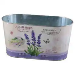 Ghiveci oval din metal "Lavande fleurs" 23x11 CM