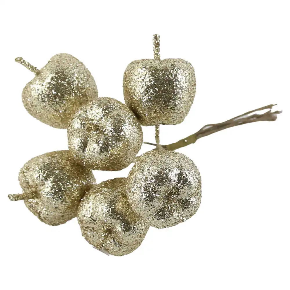 Pick decor mere aurii cu glitter 13 CM Pick decor mere aurii cu glitter 13 CM