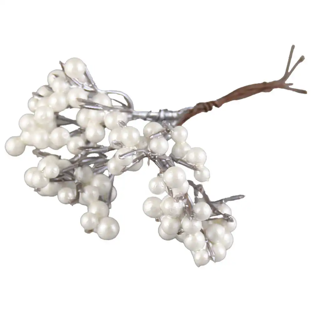 Pick creanga cu bobite albe sidefate 14 CM Pick creanga cu bobite albe sidefate 14 CM