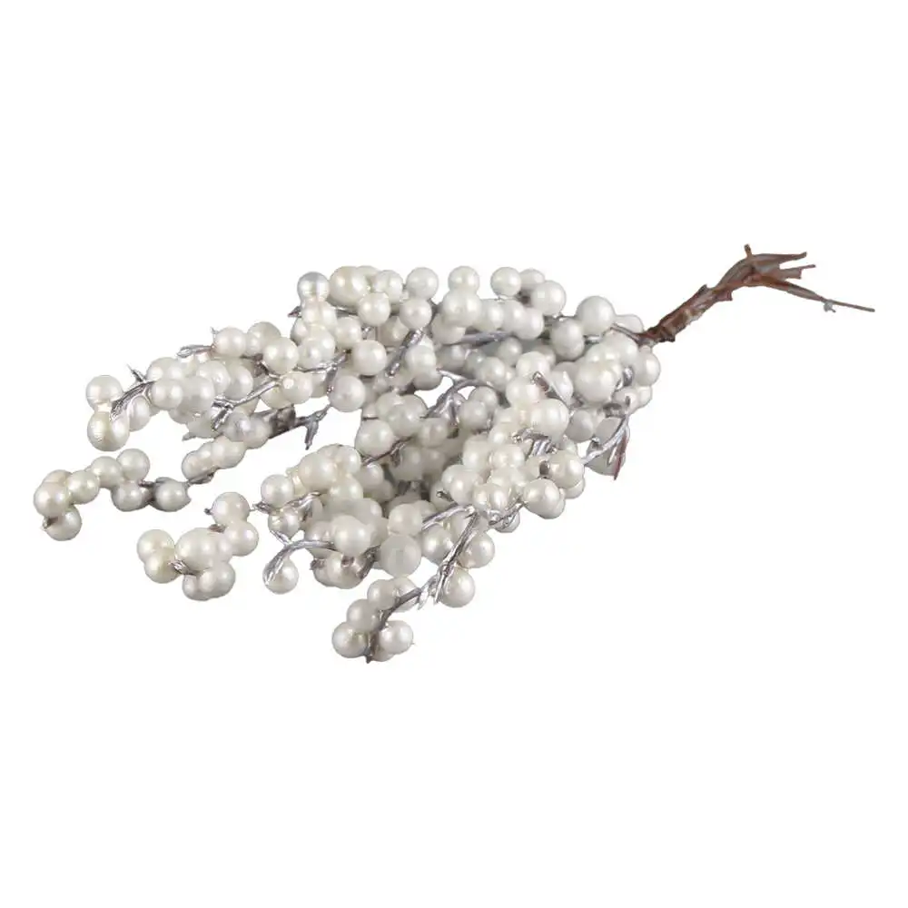 Pick creanga cu bobite albe sidefate 21 CM Pick creanga cu bobite albe sidefate 21 CM
