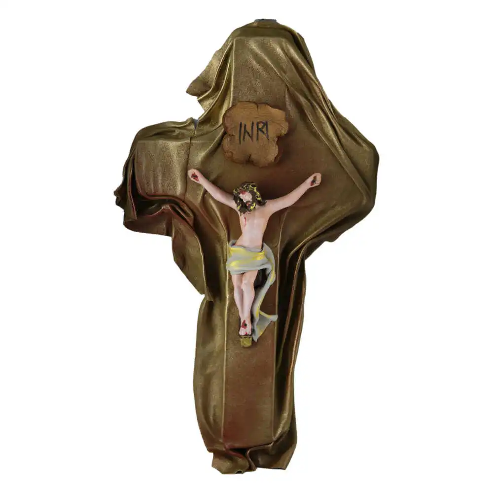 Cruce din ipsos si piele ? Crucifix cu Isus rastignit 22x39 CM Cruce din ipsos si piele ? Crucifix cu Isus rastignit 22x39 CM