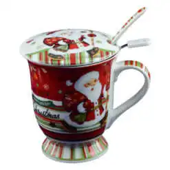 Cana tip ceainic realizata din ceramica cu lingurita si infuzor - Design Craciun - Diferite modele