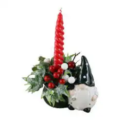 Aranjament Craciun cu spiridus si lumanare 16 CM