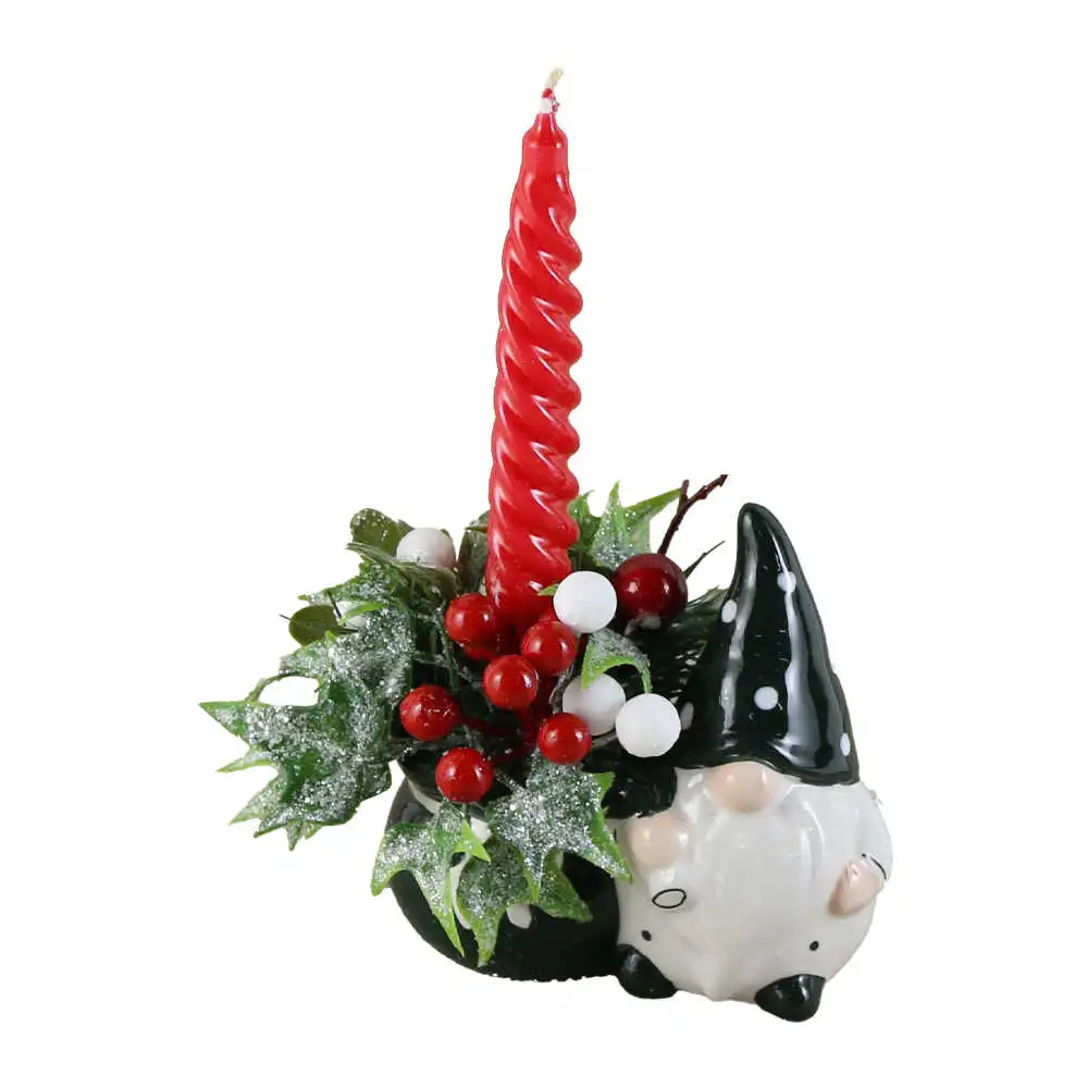 Aranjament Craciun cu spiridus si lumanare 16 CM Aranjament Craciun cu spiridus si lumanare 16 CM