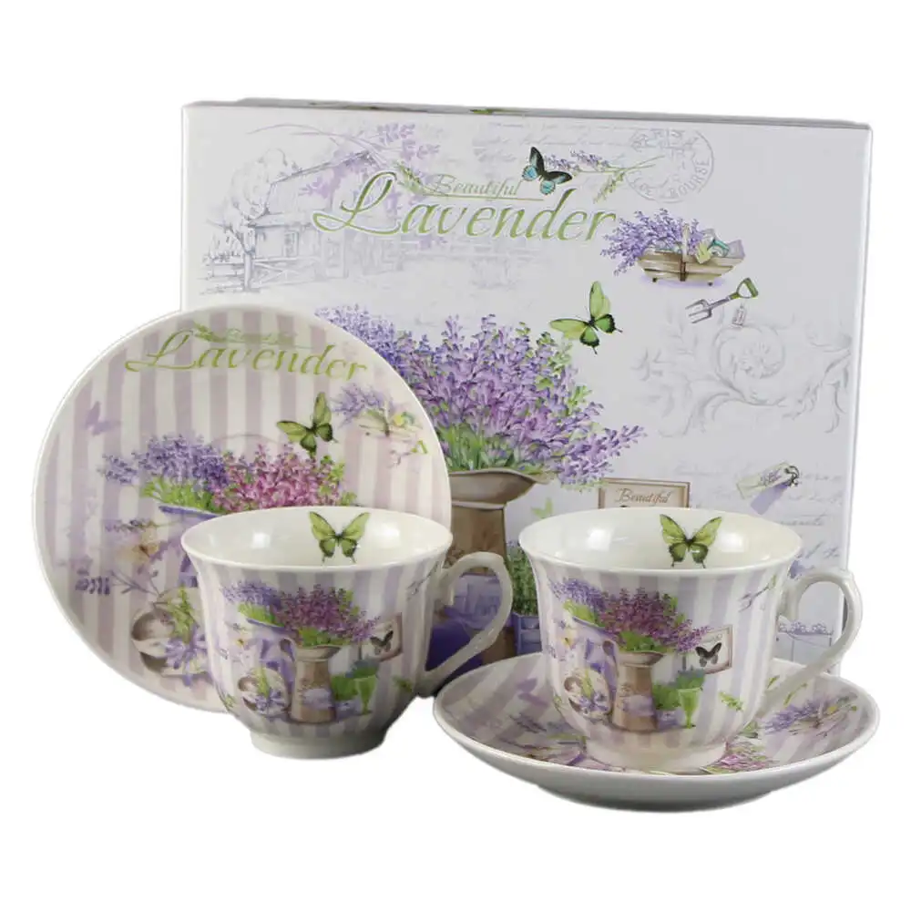 Set 2 cesti din ceramica cu farfurii Set 2 cesti din ceramica cu farfurii