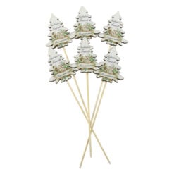 Set 6 Pick decor Brad de craciun "Sarbatori Fericite Binecuvantate" 6x24 CM