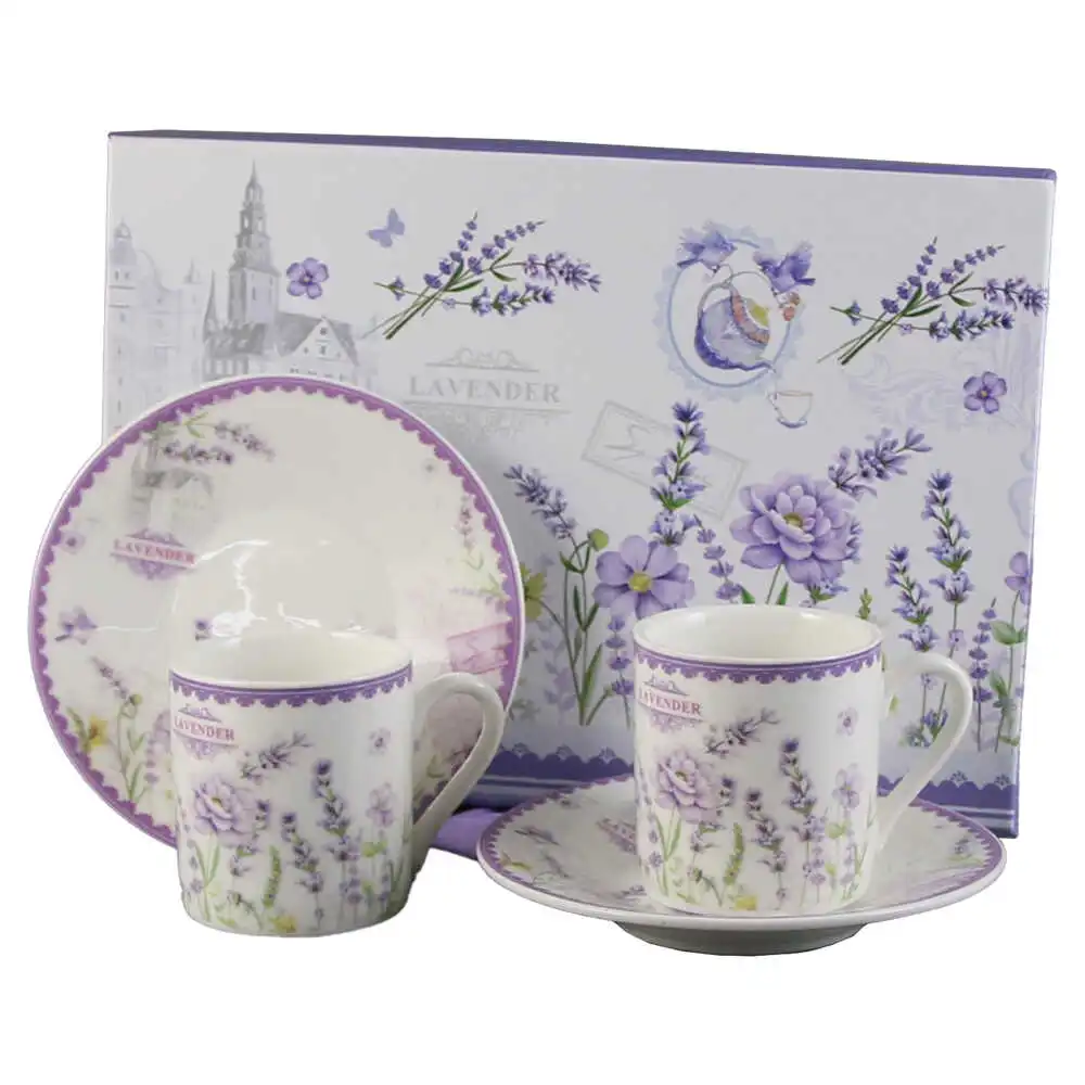 Set 2 cesti espresso din ceramica cu farfurii