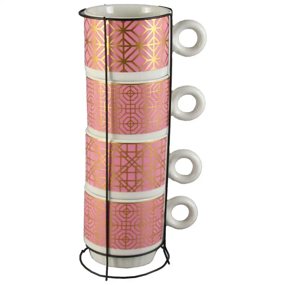 Set 4 cesti din ceramica cu suport metalic