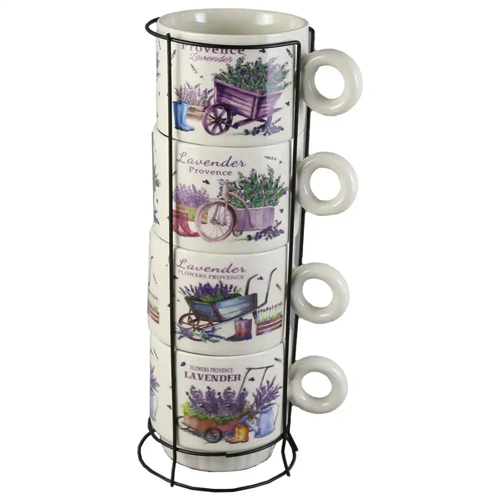 Set 4 cesti din ceramica cu suport metalic "Lavender Provence"