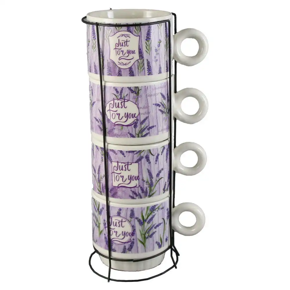 Set 4 cesti din ceramica cu suport metalic "Just for You"